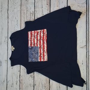 One World Blue Lace Paisley American Flag Flowy Cotton Blend Tank Top L